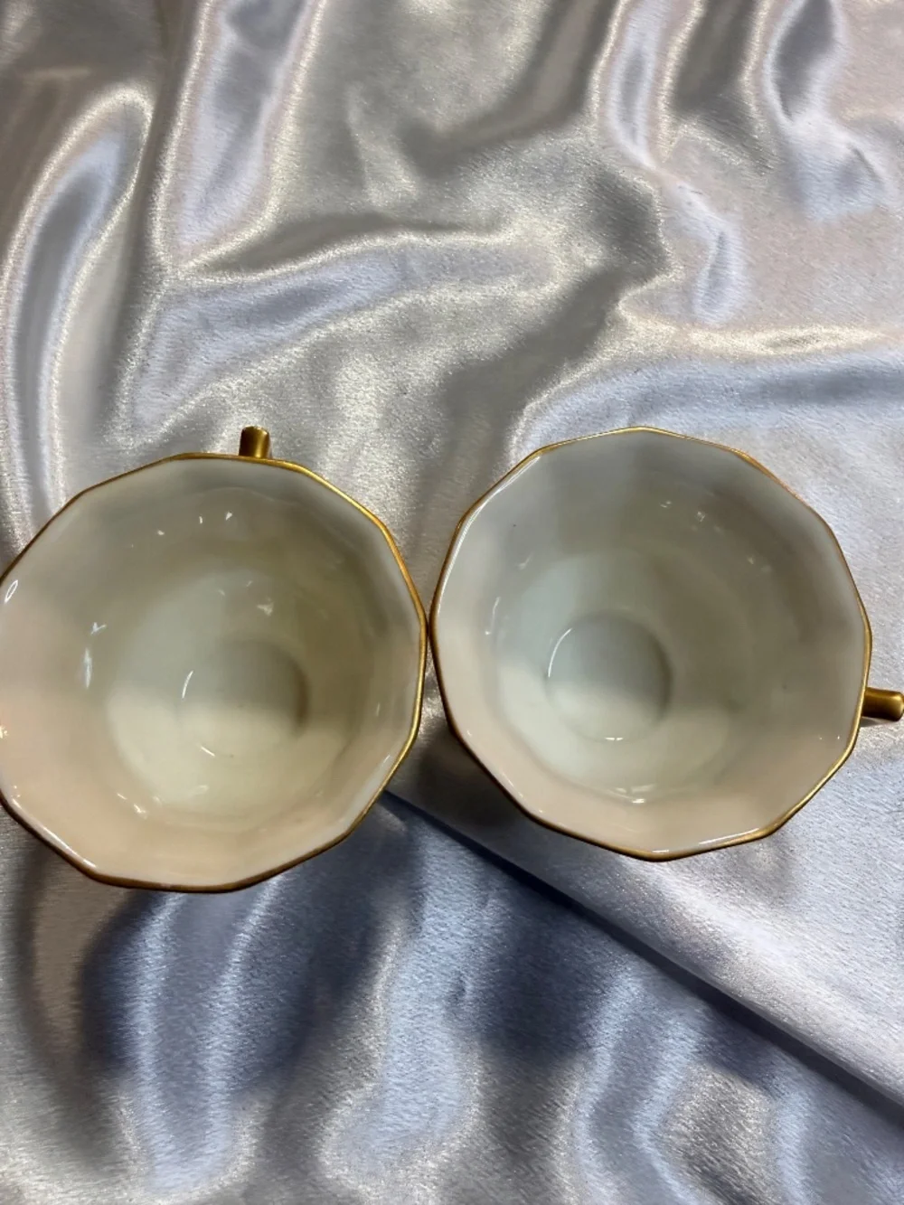 Pair Antique T&V Limoges France Porcelain Tea Cups Floral Gold Trim No Saucers
